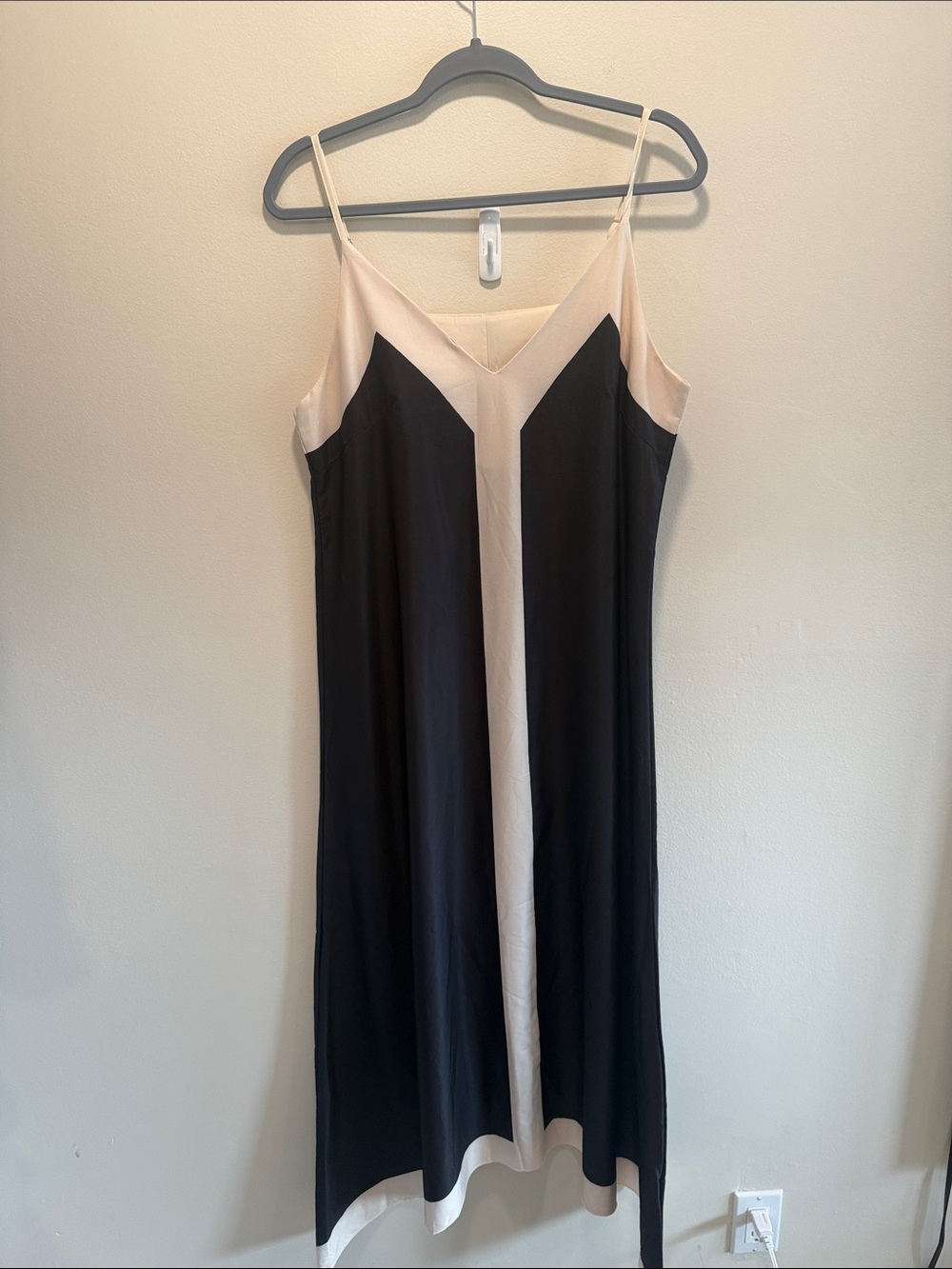 Two-Tone Black and Cream Slip Dress